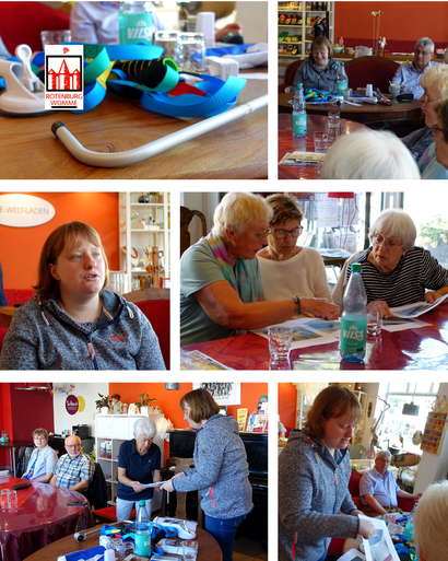 Collage: Wohnerleichterer zeigen Senioren Hilfsmittel für den Alltag